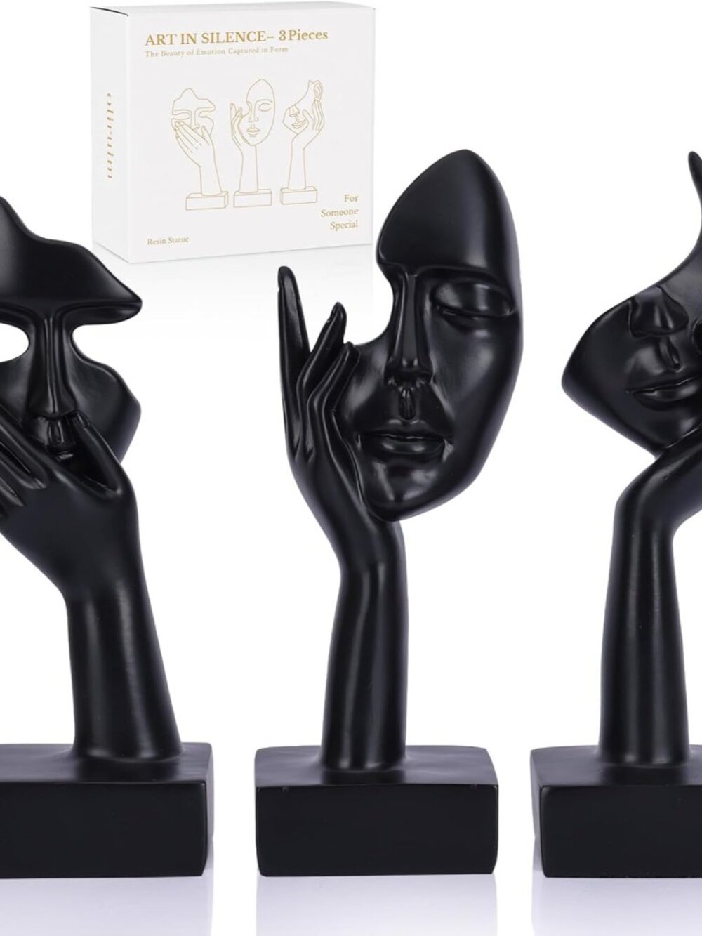 3 Pcs Thinker Large Statue Set - Black Art Abstract Home Accent Figurines for Li